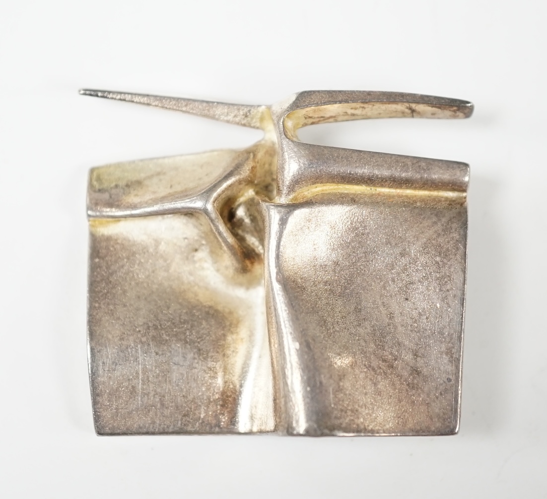 A 1970's Finnish Björn Weckström for Lapponia sterling modernist brooch, signed, 36mm. Condition - fair